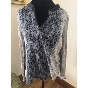 The Limited Abstract Print Long Sleeve Blouse Women’s Large Gray Black